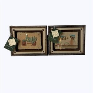 2 Figi Graphics Hand Cast Paper 3D Shadowbox Wall Art Cactus Desert Southwestern